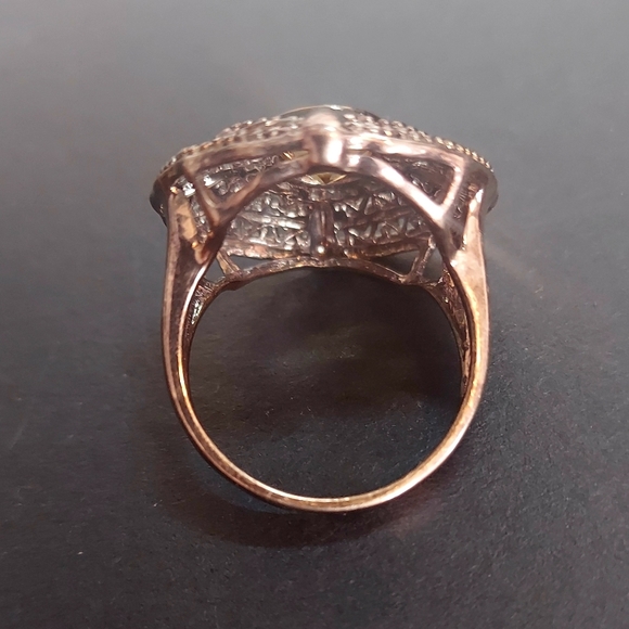 Yellow Topaz Mega Round Filigree Disc Vintage Ring Signed GFJ From Thailand - Picture 7 of 9